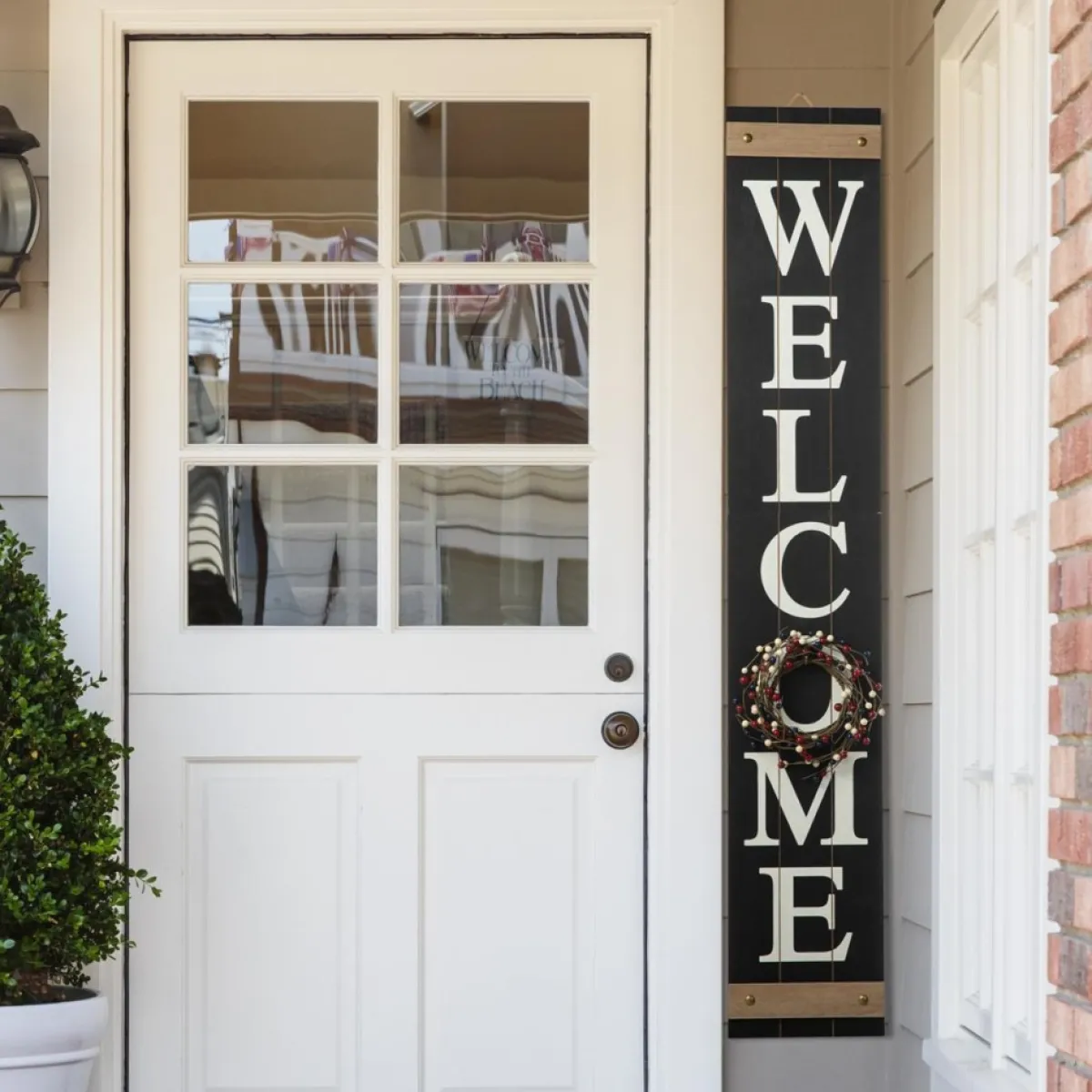 Glitzhome Outdoor Decor | 60" Wooden Welcome Porch Sign W/4 Interchangeable Wreaths