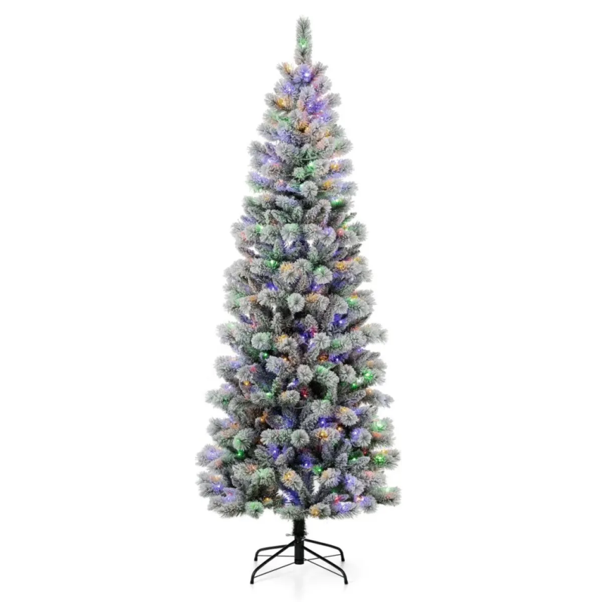 Glitzhome Christmas Trees | 7.5Ft Pre-Lit Flocked Pencil Green Pine Christmas Tree