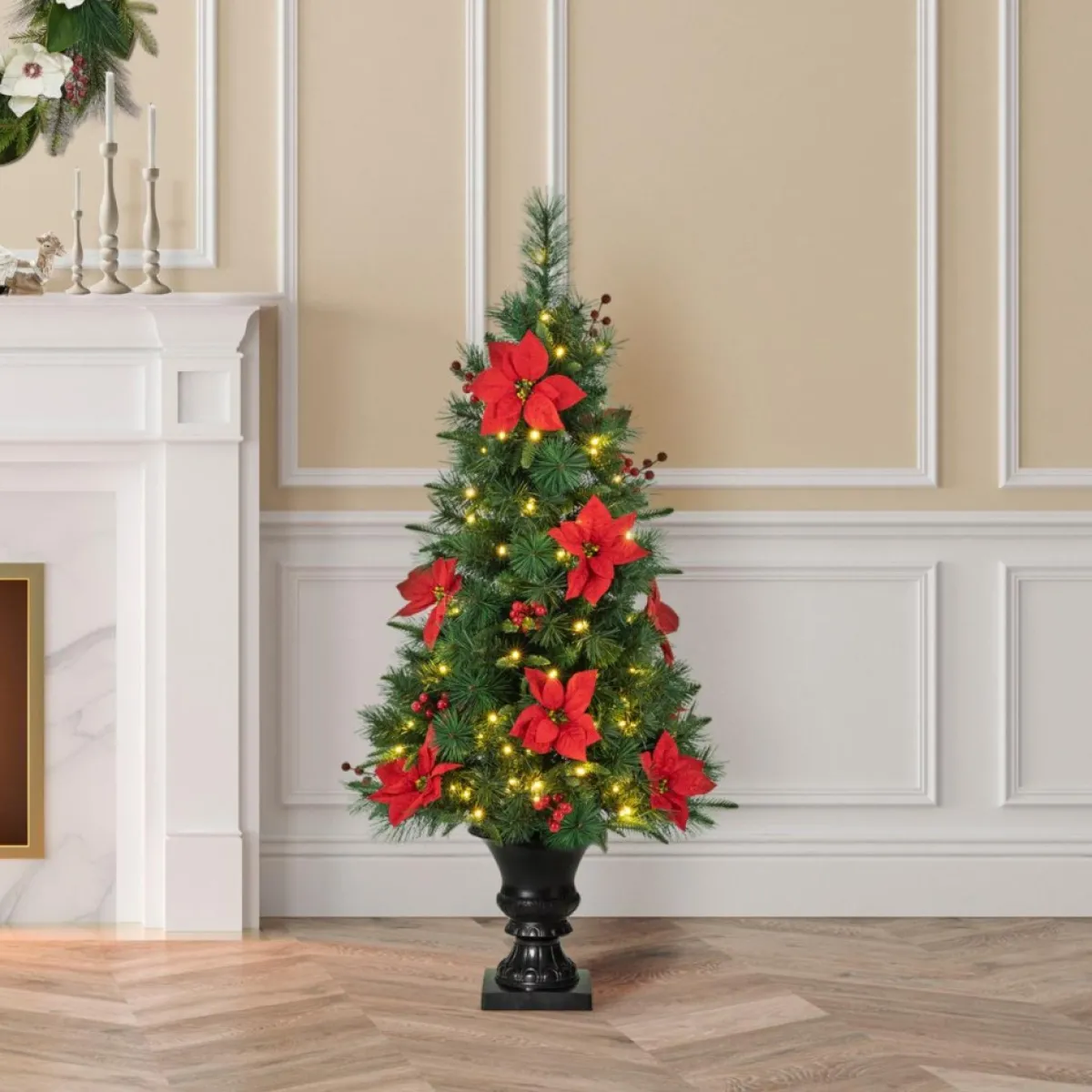 glitzhome_ft_prelit_poinsettia_artificial_christmas_porch_tree_2.webp Glitzhome Christmas Trees | 4Ft Pre-Lit Poinsettia Artificial Christmas Porch Tree