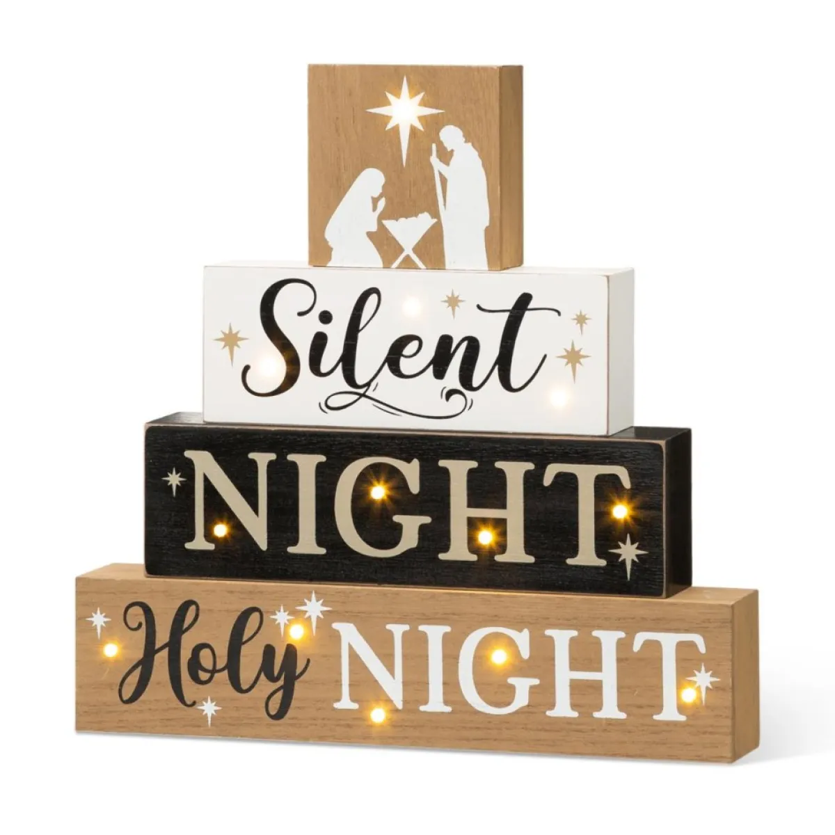 Glitzhome Indoor Decor | 12In H Lighted Wooden Nativity Block Word Sign