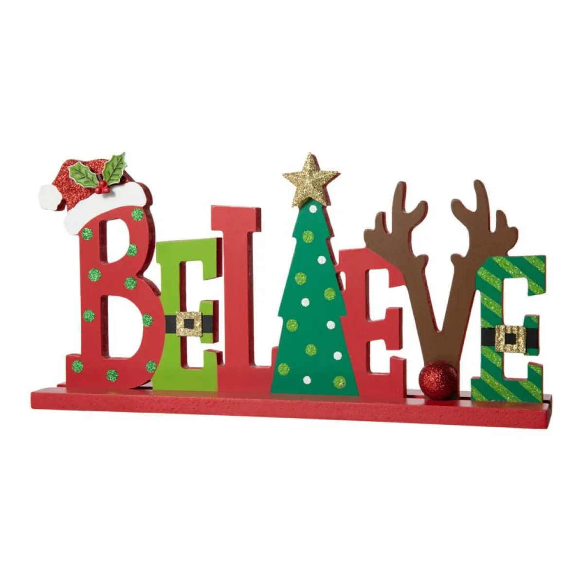 Glitzhome Indoor Decor | 14In L Wooden Christmas Believe Table Decor
