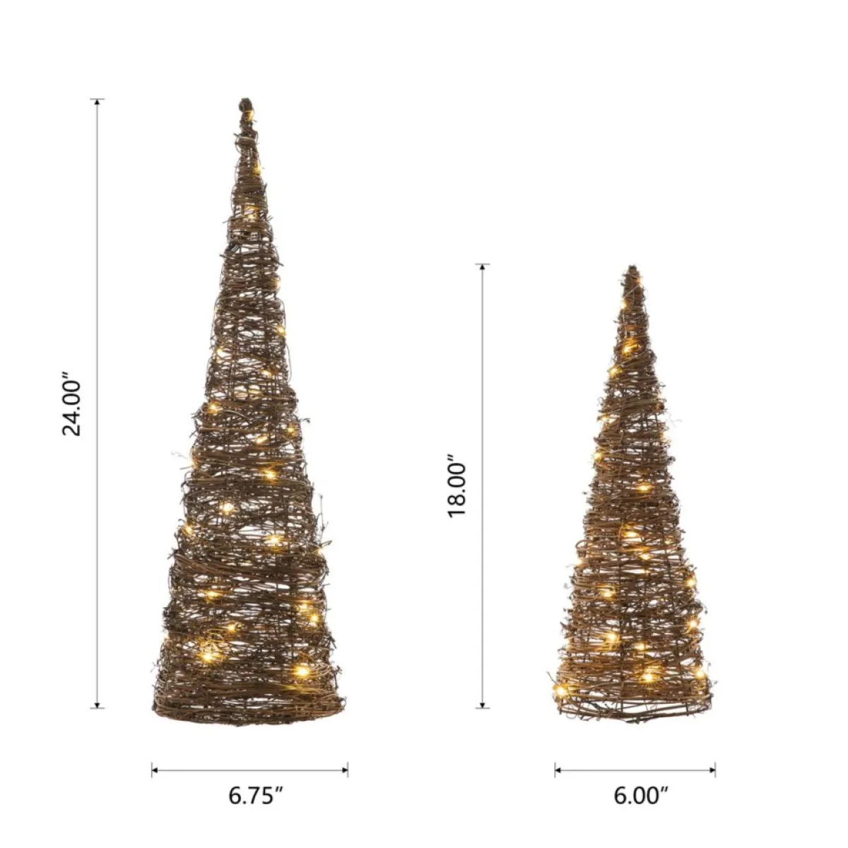 Glitzhome Indoor Decor | Set Of 2 Lighted Rattan Christmas Table Tree Decor