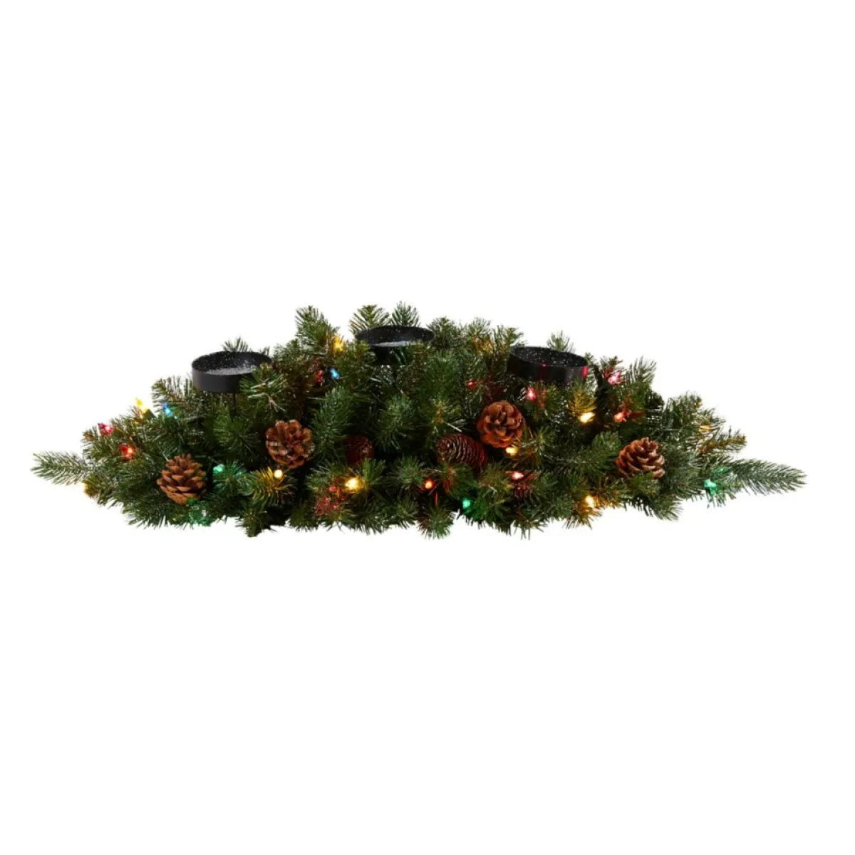 Nearly Natural Candles | 30 In. Flocked And Glittered Artificial Christmas Triple Candelabrum With 35 Multicolored Lights And