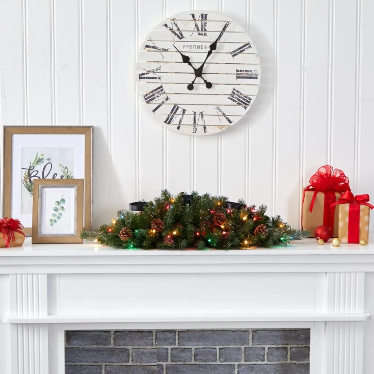 Nearly Natural Candles | 30 In. Flocked And Glittered Artificial Christmas Triple Candelabrum With 35 Multicolored Lights And