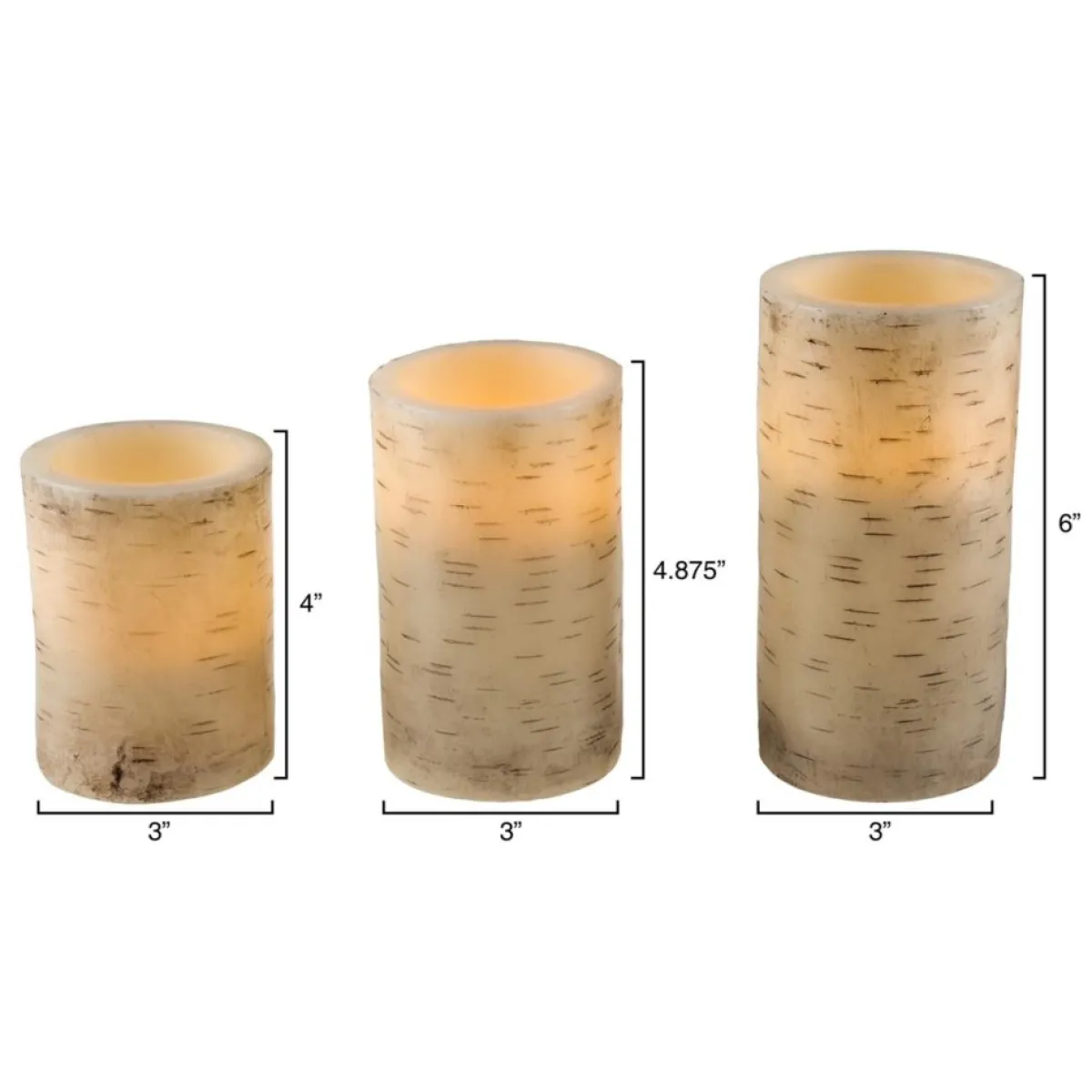 Lavish Home Candles | Flickering Flameless Led Candles With Birch Bark- Set Of 3