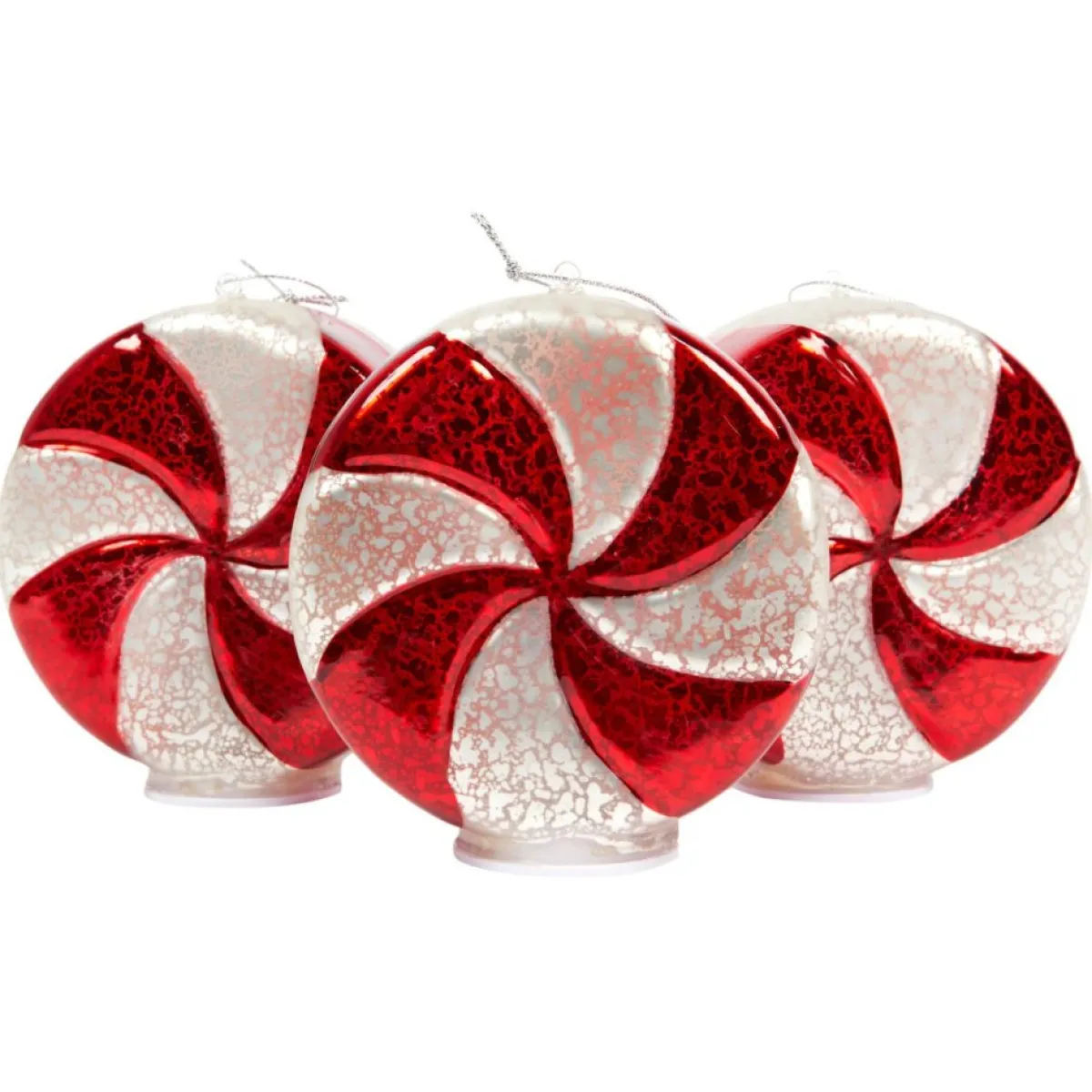 Mr. Christmas Ornaments & Tree Toppers | 3-Pack Mercury Glass Peppermint Ornaments With Timer