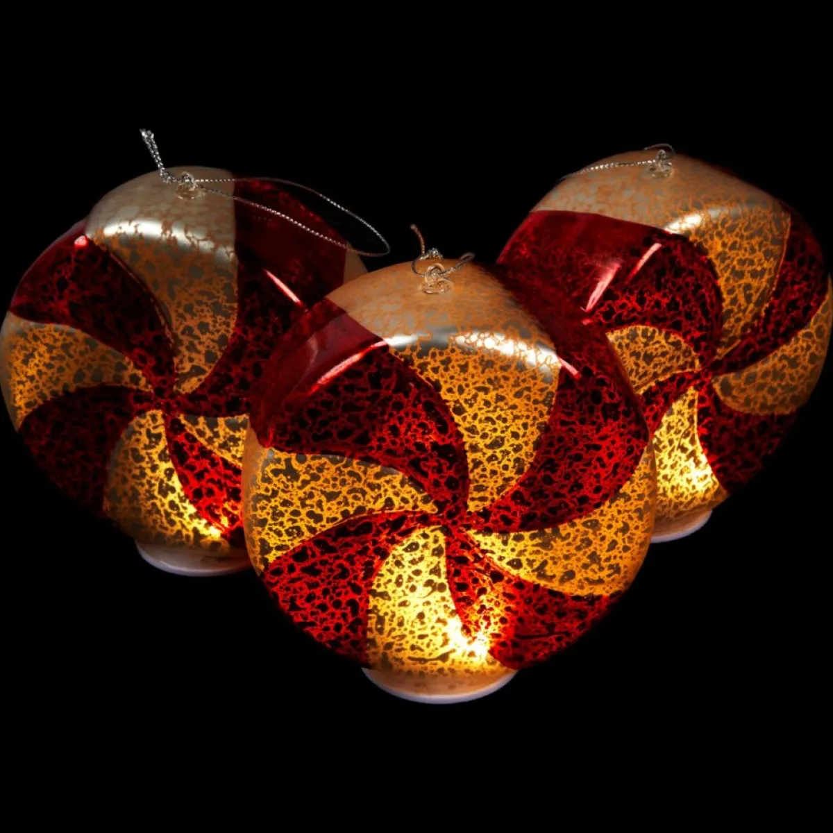 Mr. Christmas Ornaments & Tree Toppers | 3-Pack Mercury Glass Peppermint Ornaments With Timer