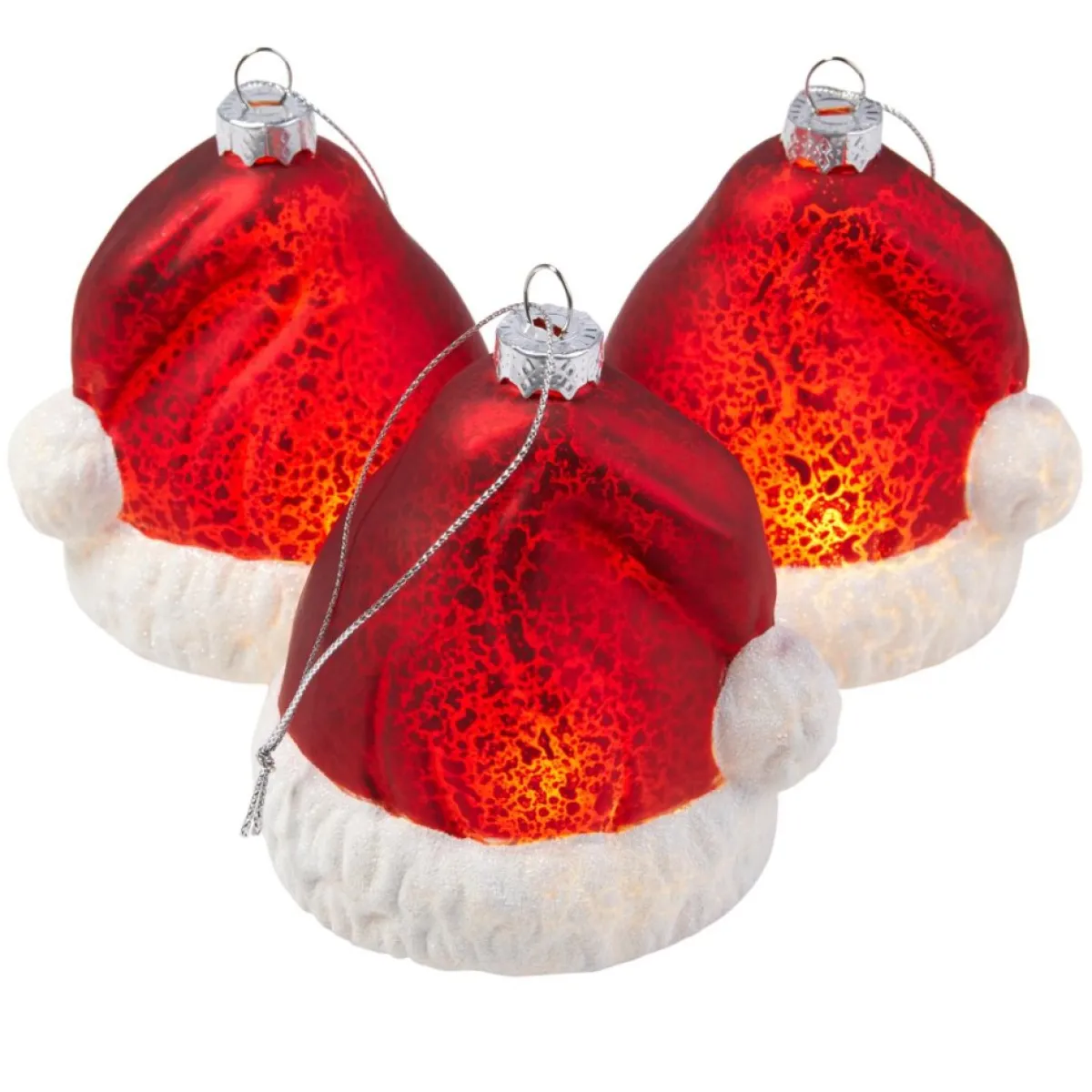 Mr. Christmas Ornaments & Tree Toppers | 3-Pack Mercury Glass Santa Hat Ornaments With Timer