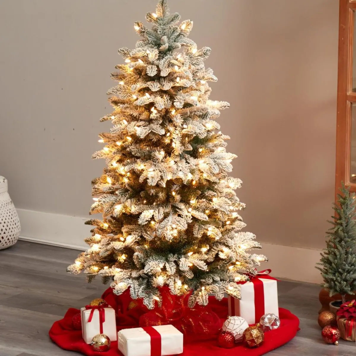 Nearly Natural Christmas Trees | 4' Artificial Flocked Fir Christmas Tree W/ 250 Lights