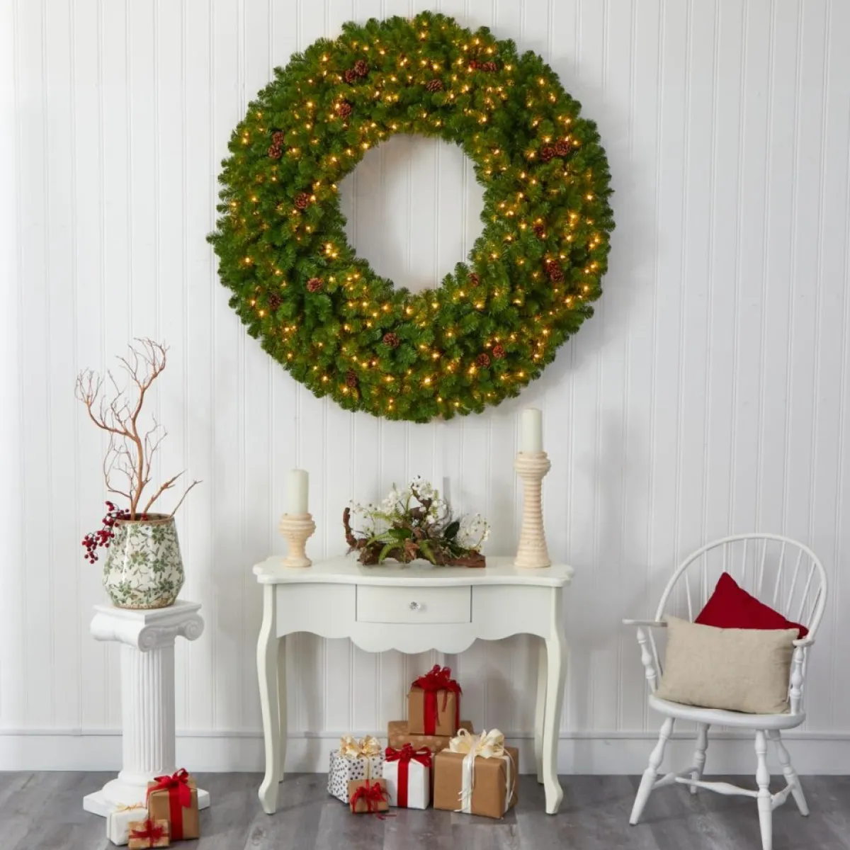 nearly_natural__ft_giant_christmas_wreath_with__warm_white_lights_2.webp Nearly Natural Wreaths, Garlands & More | 5 Ft. Giant Christmas Wreath With 280 Warm White Lights