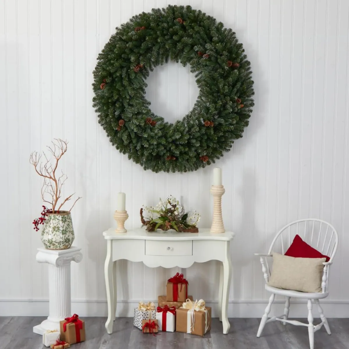 Nearly Natural Wreaths, Garlands & More | 5 Ft. Giant Flocked Wreath With 280 Multicolor Lights
