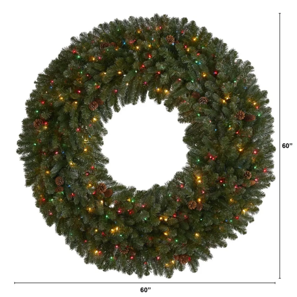 Nearly Natural Wreaths, Garlands & More | 5 Ft. Giant Flocked Wreath With 280 Multicolor Lights