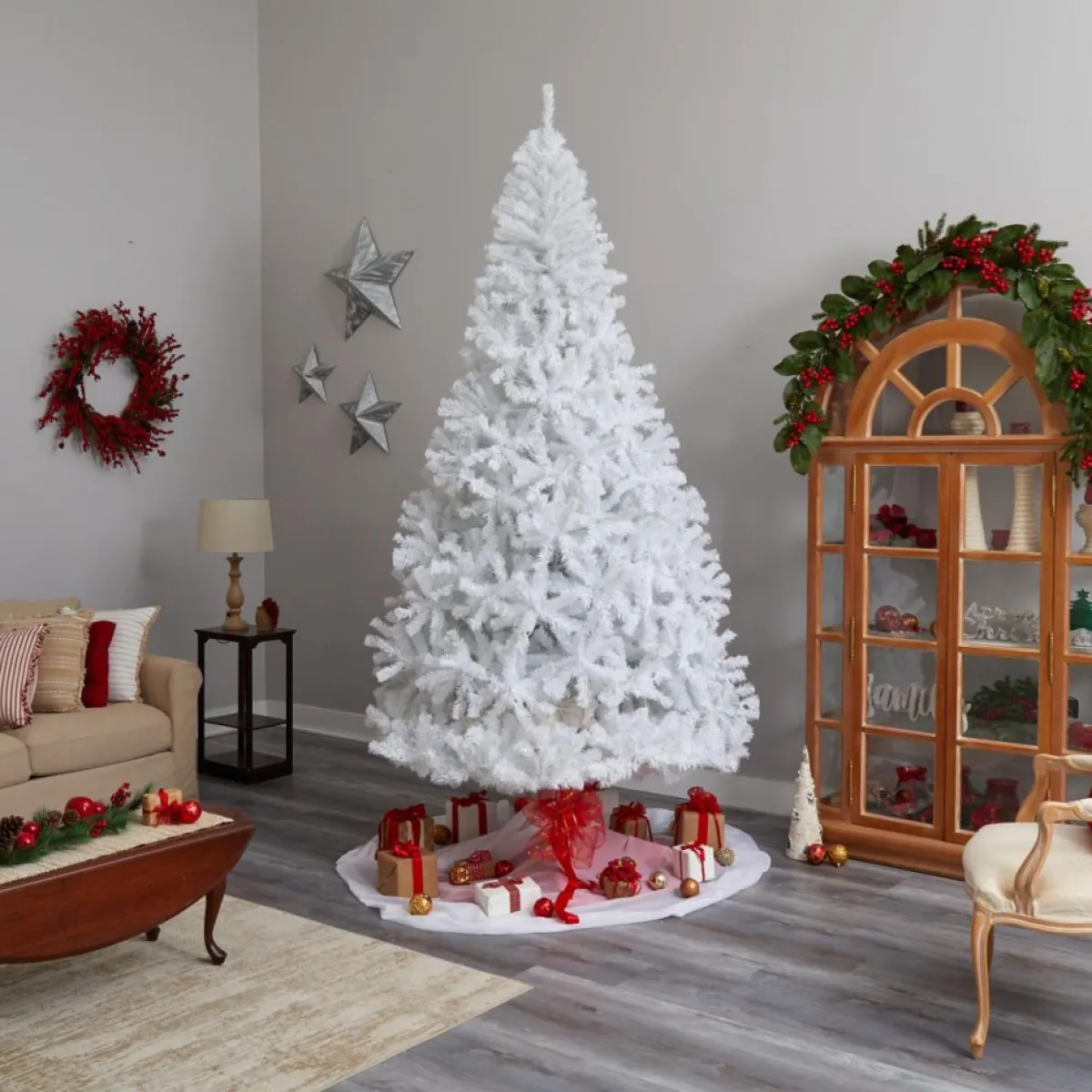 Nearly Natural Christmas Trees | 9 Ft. White Christmas Tree With 650 Led Lights