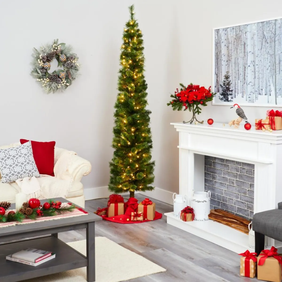 nearly_natural__green_pencil_christmas_tree_with__led_lights_5.webp Nearly Natural Christmas Trees | 7' Green Pencil Christmas Tree With 150 Led Lights