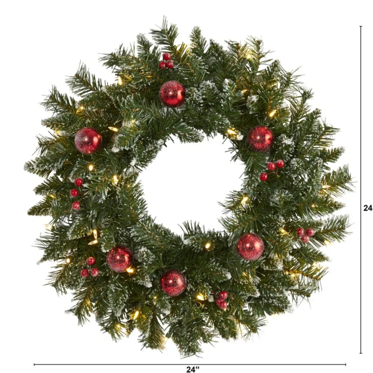 Nearly Natural Wreaths, Garlands & More | 24 In. Frosted Christmas Wreath With 50 Lights