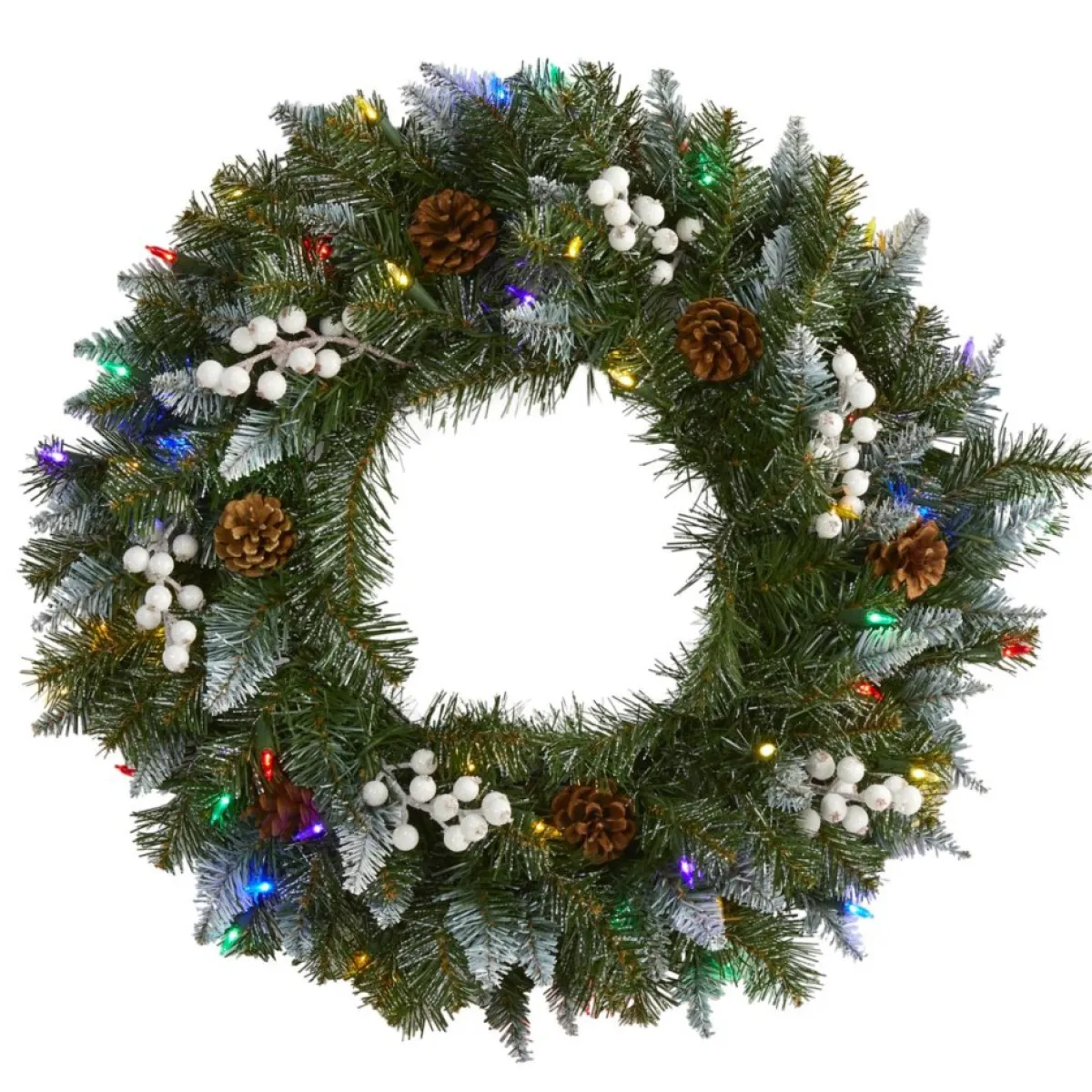 Nearly Natural Wreaths, Garlands & More | 24 In. Snow Tipped Christmas Wreath With 50 Lights