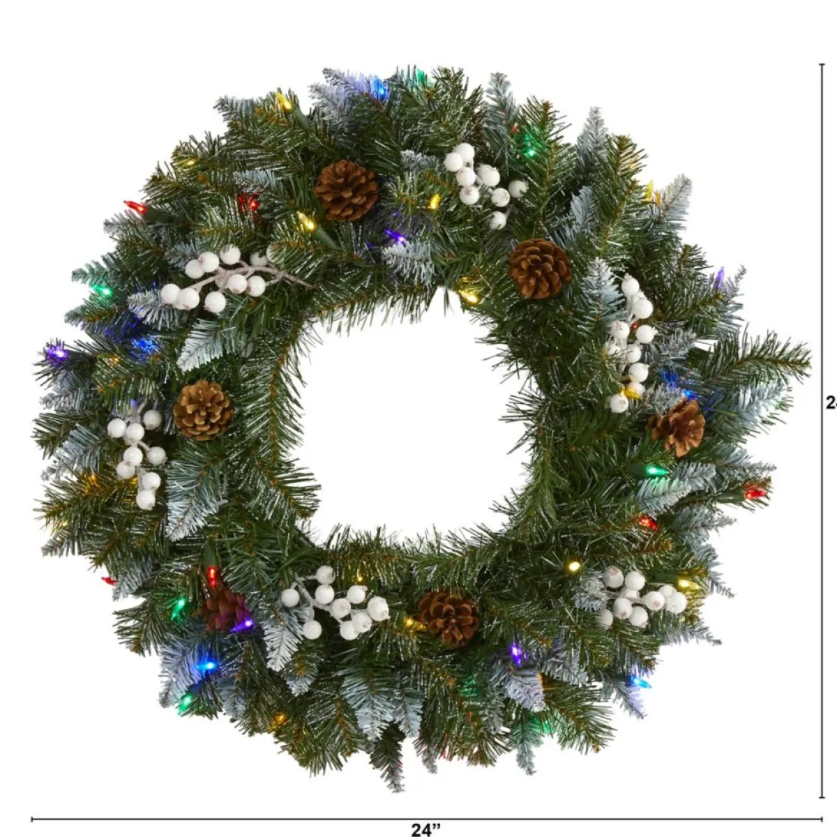 Nearly Natural Wreaths, Garlands & More | 24 In. Snow Tipped Christmas Wreath With 50 Lights