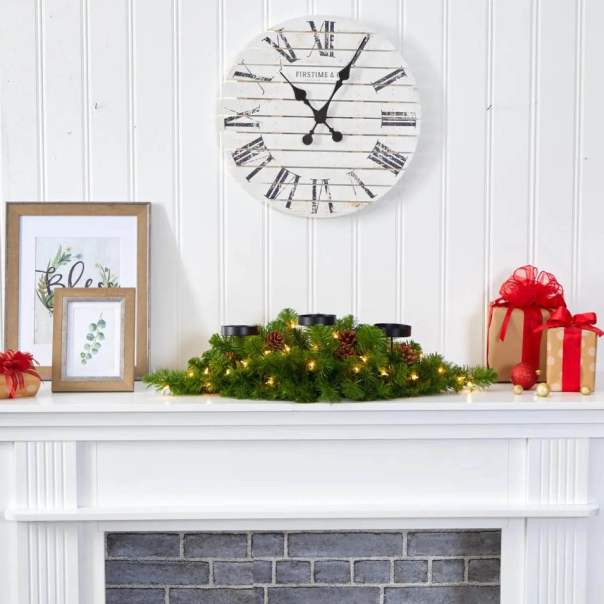 Nearly Natural Wreaths, Garlands & More | 30-In. Christmas Pine Triple Candelabrum With Lights