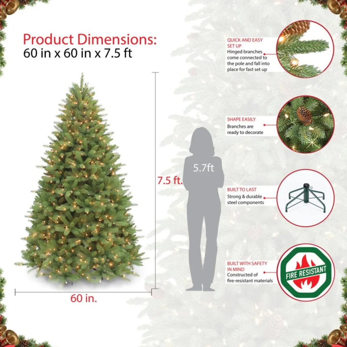 Puleo International Christmas Trees | Puleo 7-1/2 Ft. Pre-Lit Davidson Fir Premier Artificial Christmas Tree