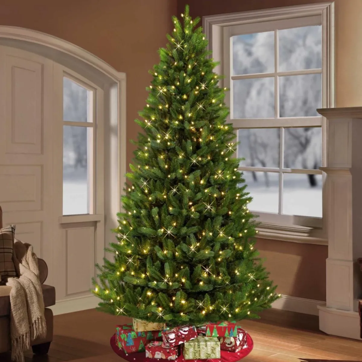 Puleo International Christmas Trees | Puleo 6-1/2 Ft. Pre-Lit Green Mountain Fir Artificial Christmas Tree