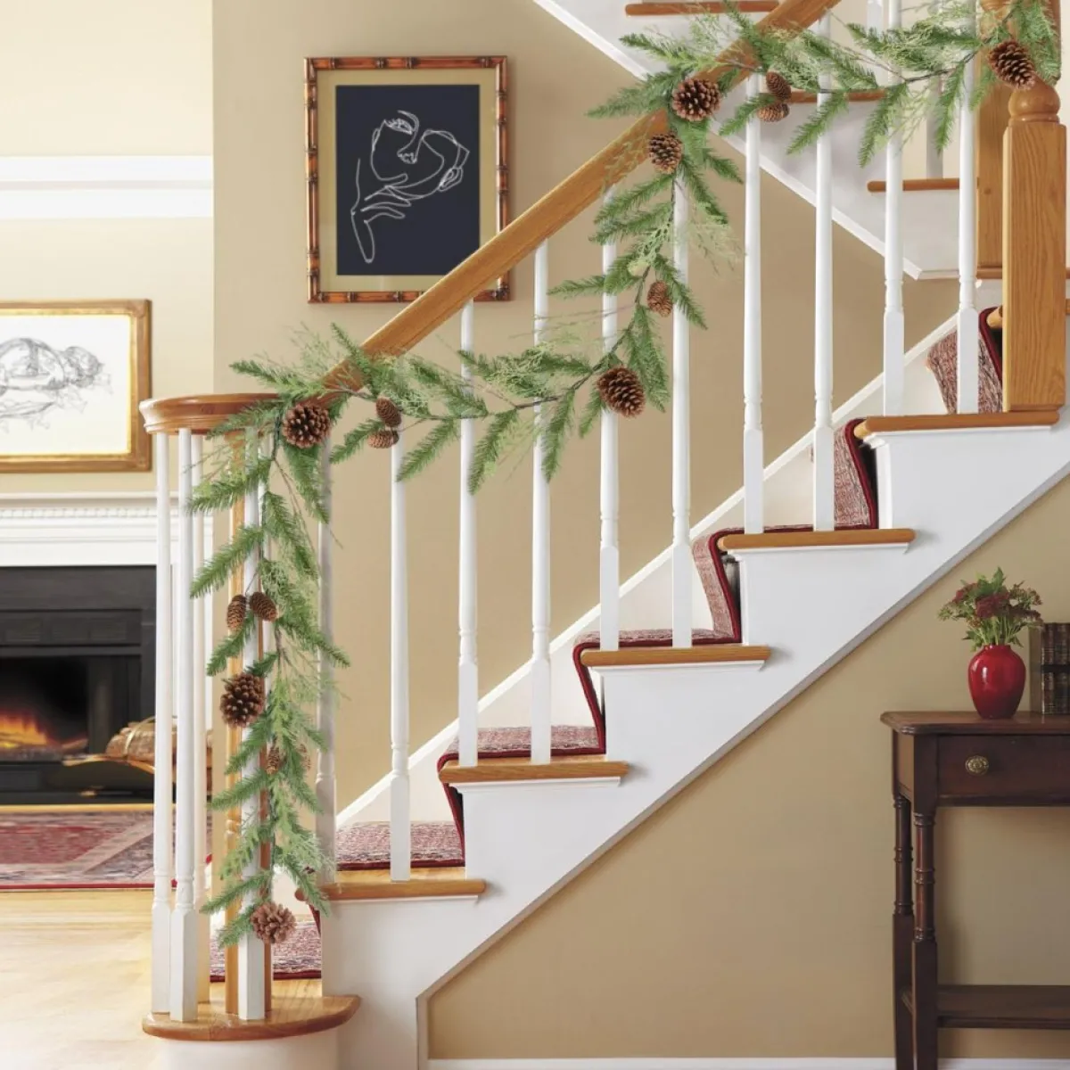 puleo_international__artificial_cypress_spring_w_pinecones_green_2.webp Puleo International Wreaths, Garlands & More | 110" Artificial Cypress Spring W/ Pinecones, Green