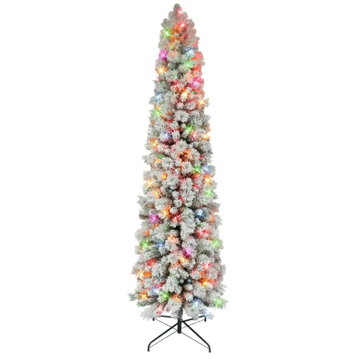 Puelo International Christmas Trees | Puleo International 6.5' Flocked Pine Pencil Tree W/ Multicolor Lights