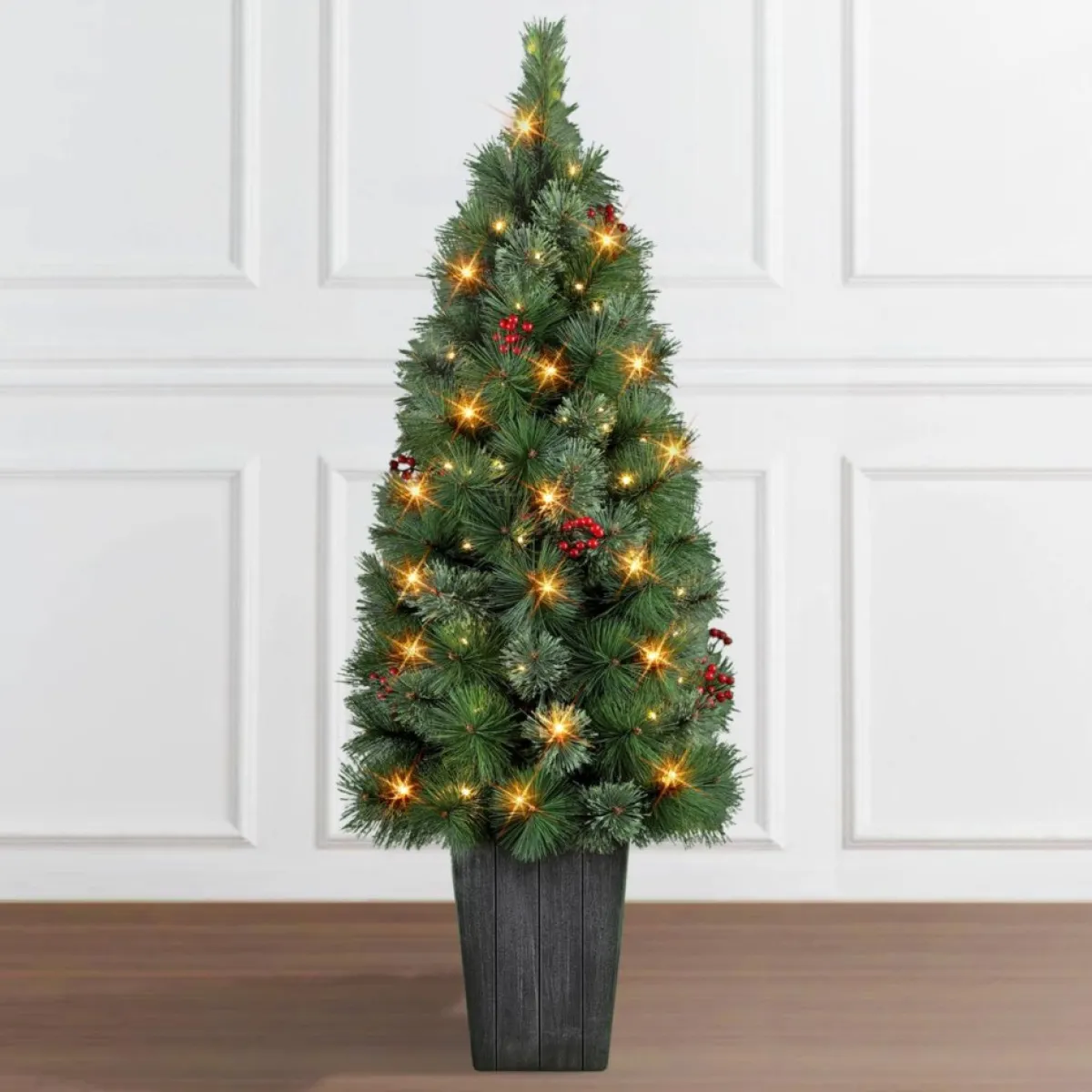 Puleo International Christmas Trees | 4' Potted Cascade Pine Tree With Plastic Pot