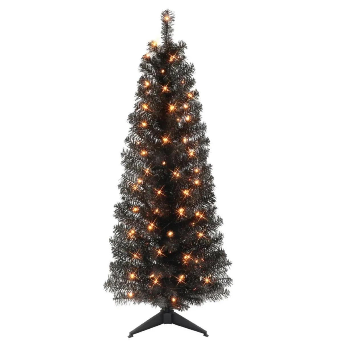 Puelo International Christmas Trees | Puleo International 4.5' Pre-Lit Black Tinsel Tree W/ 70 Clear Lights
