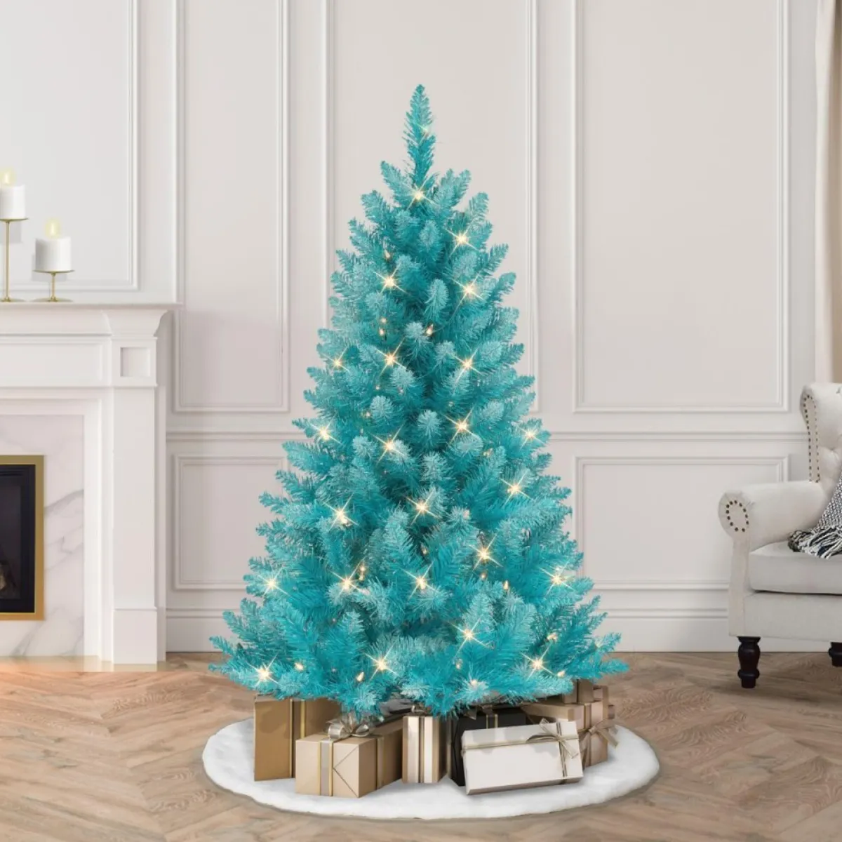 Puelo International Christmas Trees | Puleo International 4' Pre-Lit Fashion Teal Christmas Tree