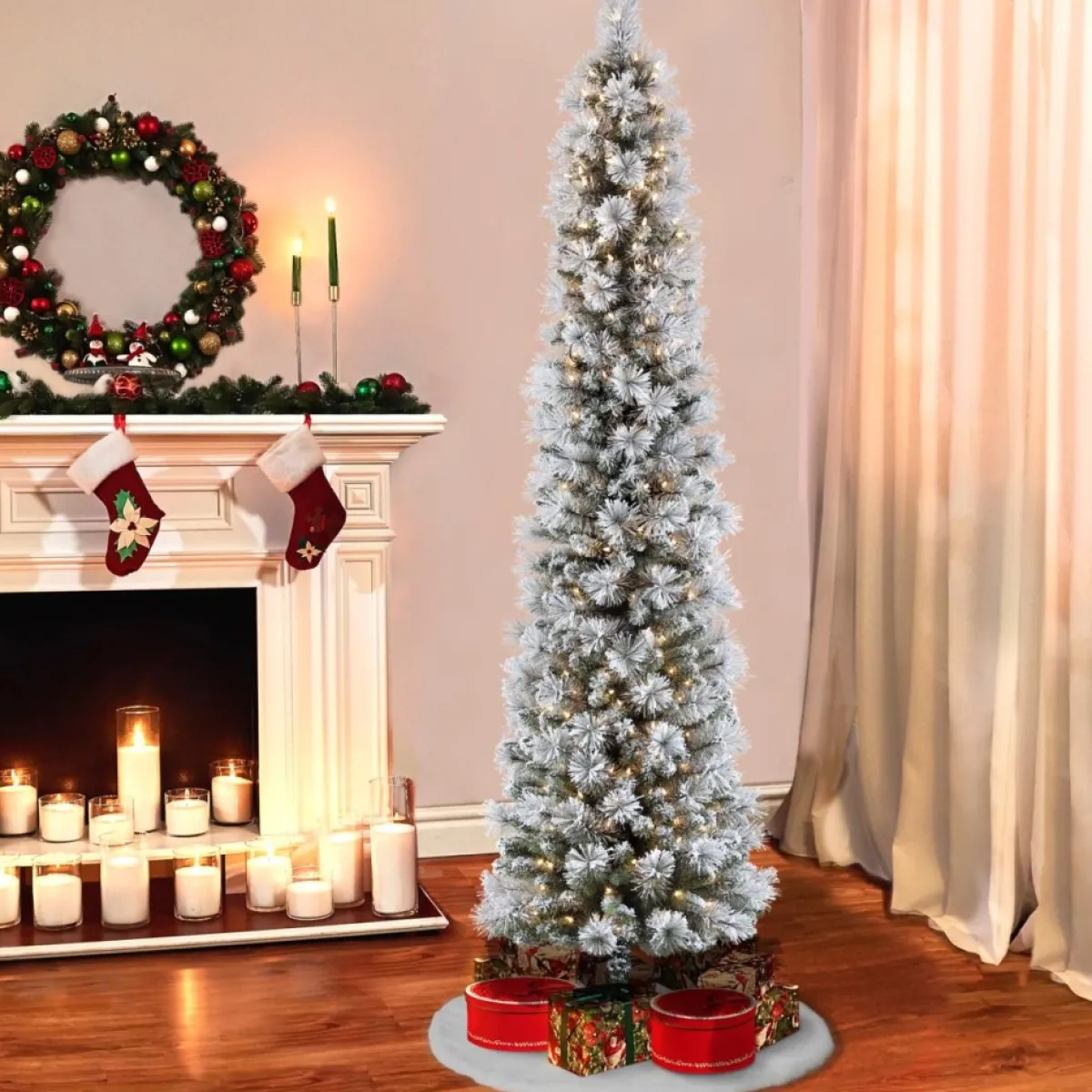 puleo_international__prelit_flocked_pencil_christmas_tree_3.webp Puleo International Christmas Trees | 9' Pre-Lit Flocked Pencil Christmas Tree