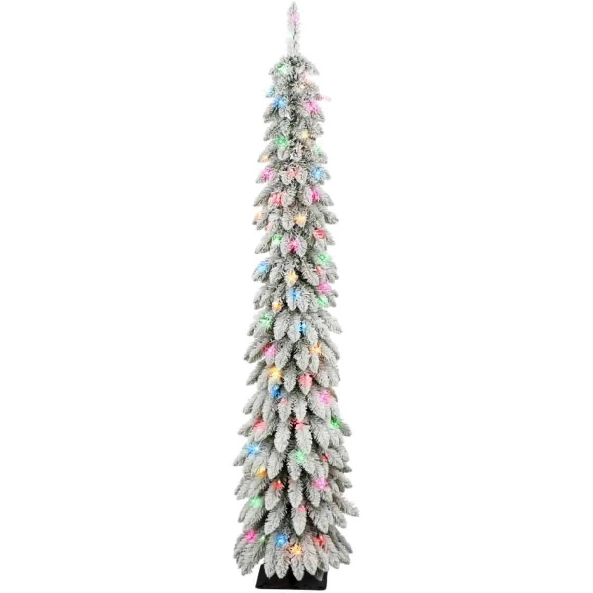 Puelo International Christmas Trees | Puleo International 6' Pre-Lit Flocked Pencil Tree 100 Colored Lights
