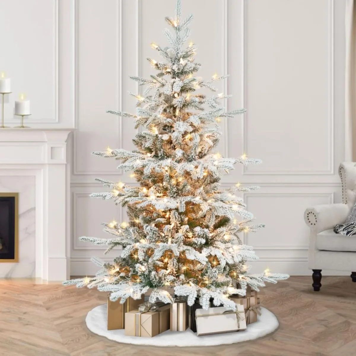 Puelo International Christmas Trees | Puleo International 4.5' Prelit Flocked Utah Fir Tree 250 Clear Lights