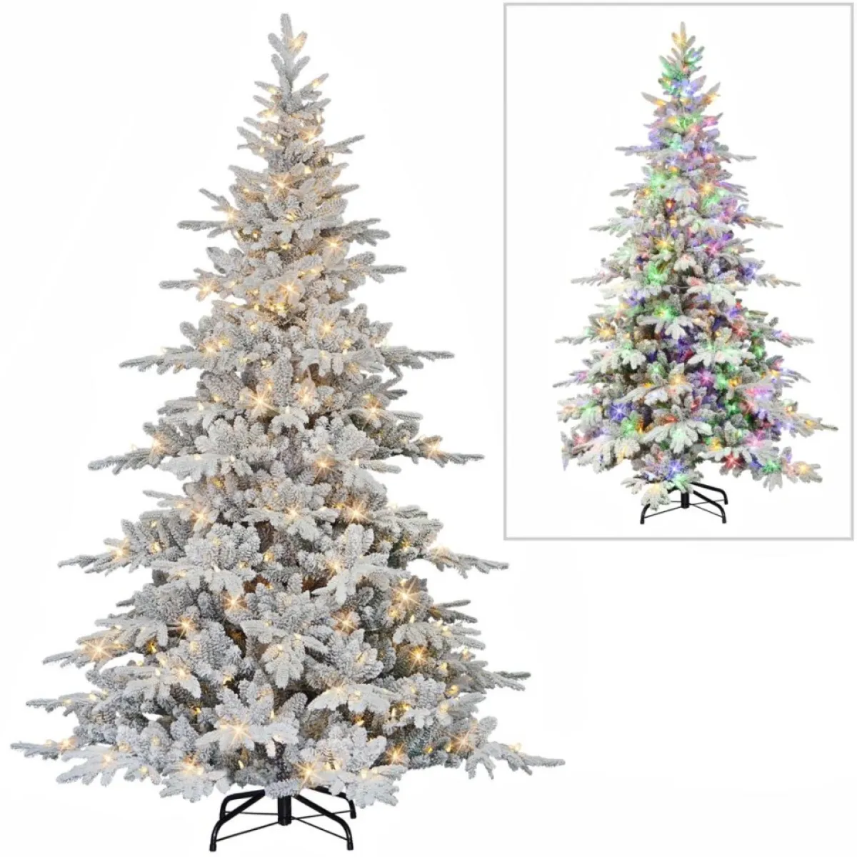 Puleo International Christmas Trees | 7' Pre-Lit Flocked Utah Fir Tree, 500 Led Lights