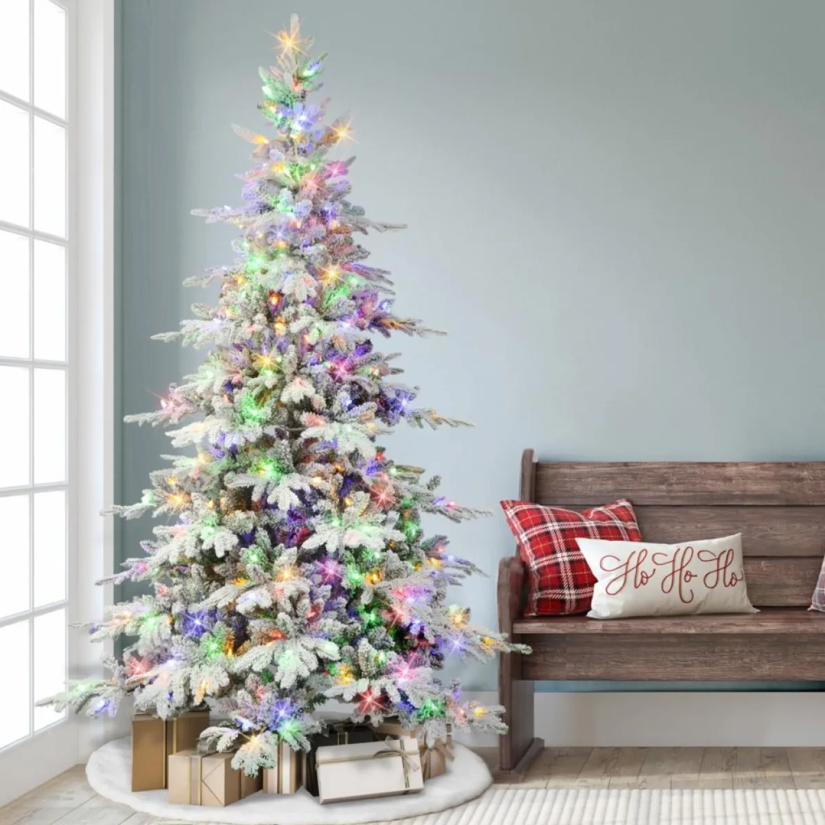 puleo_international__prelit_flocked_utah_fir_tree__led_lights_2.webp Puleo International Christmas Trees | 7' Pre-Lit Flocked Utah Fir Tree, 500 Led Lights