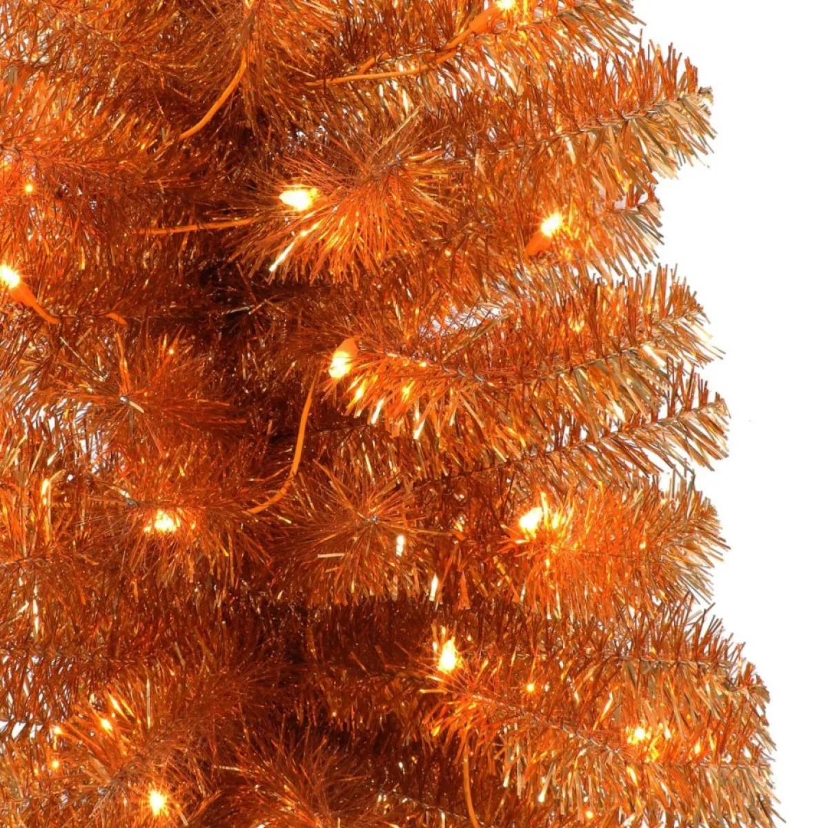 Puelo International Christmas Trees | Puleo International 4.5' Pre-Lit Orange Tinsel Tree W/ 70 Clear Lights