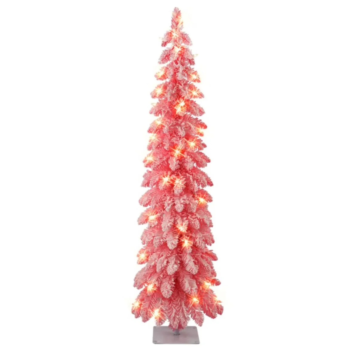 Puelo International Christmas Trees | Puleo International 4' Prelit Pink Flocked Pencil Tree 50 Clear Lights