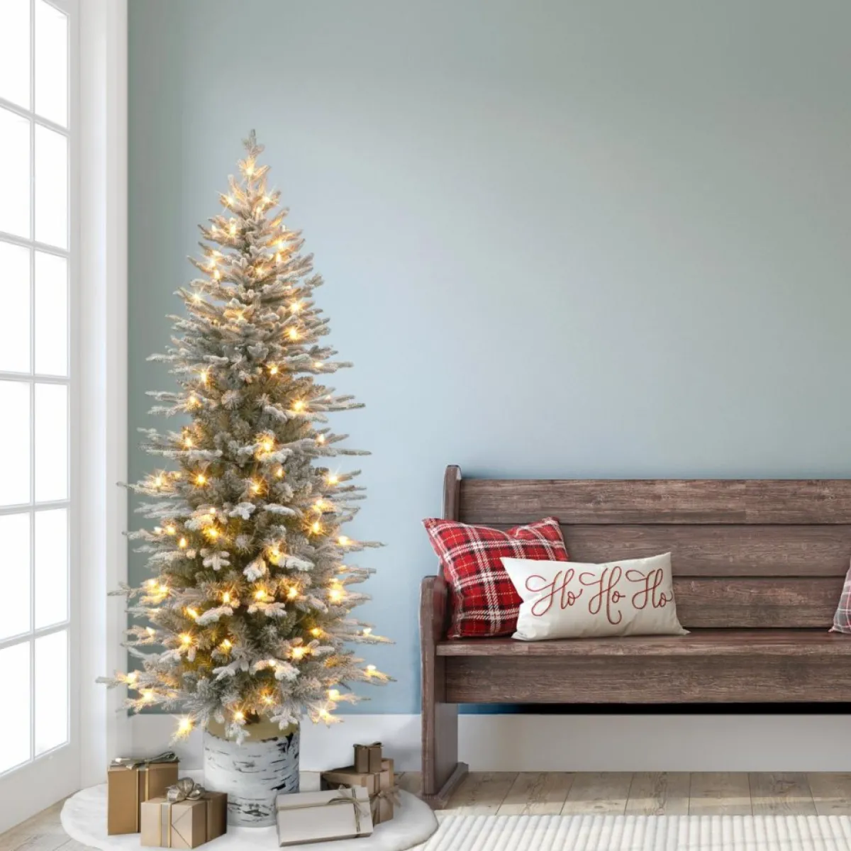 puleo_international__prelit_potted_flocked_arctic_fir_pencil_tree_4.webp Puelo International Christmas Trees | Puleo International 6' Pre-Lit Potted Flocked Arctic Fir Pencil Tree