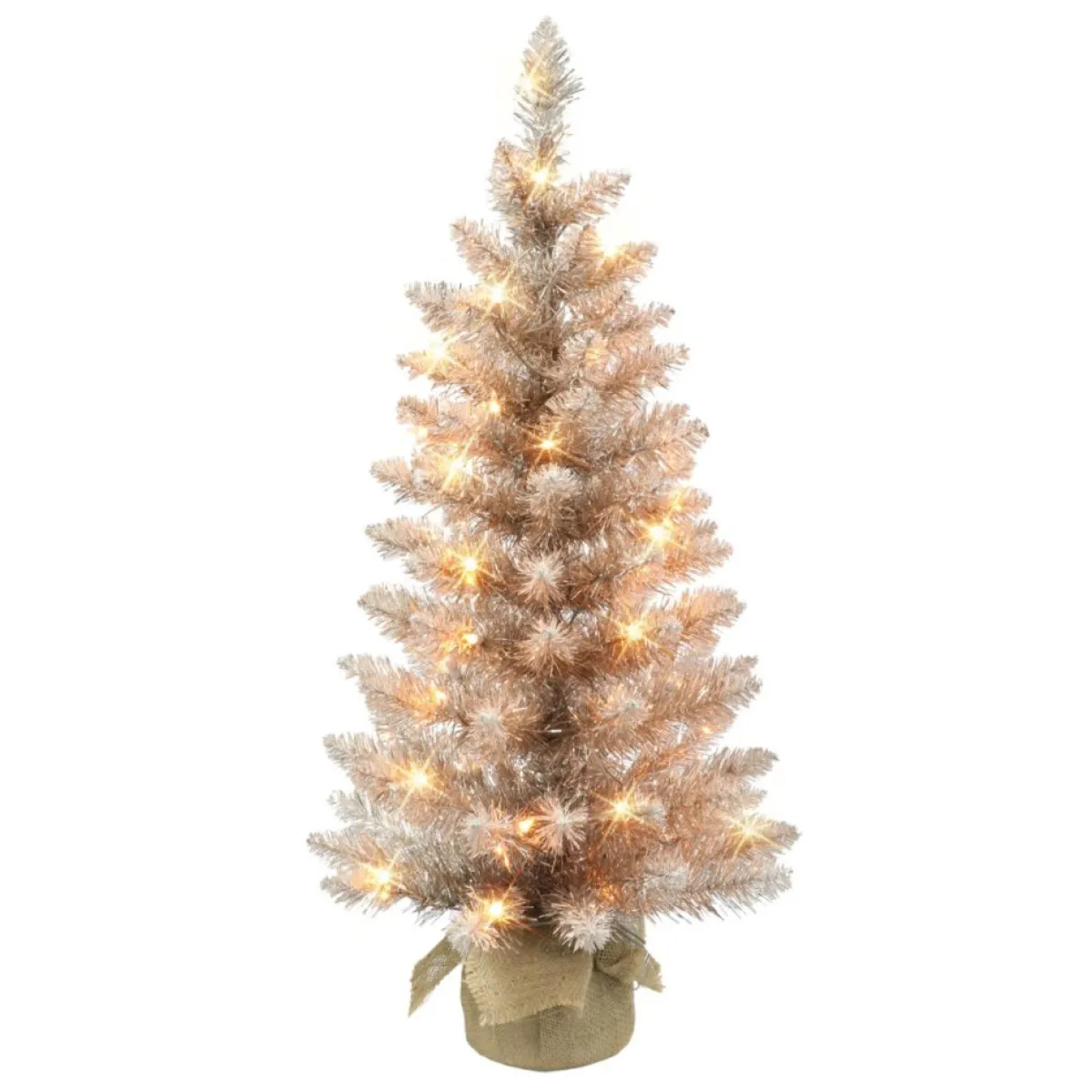 Puelo International Christmas Trees | Puleo International 3' Pre-Lit Rose Gold Tree 50 Lights Burlap Base