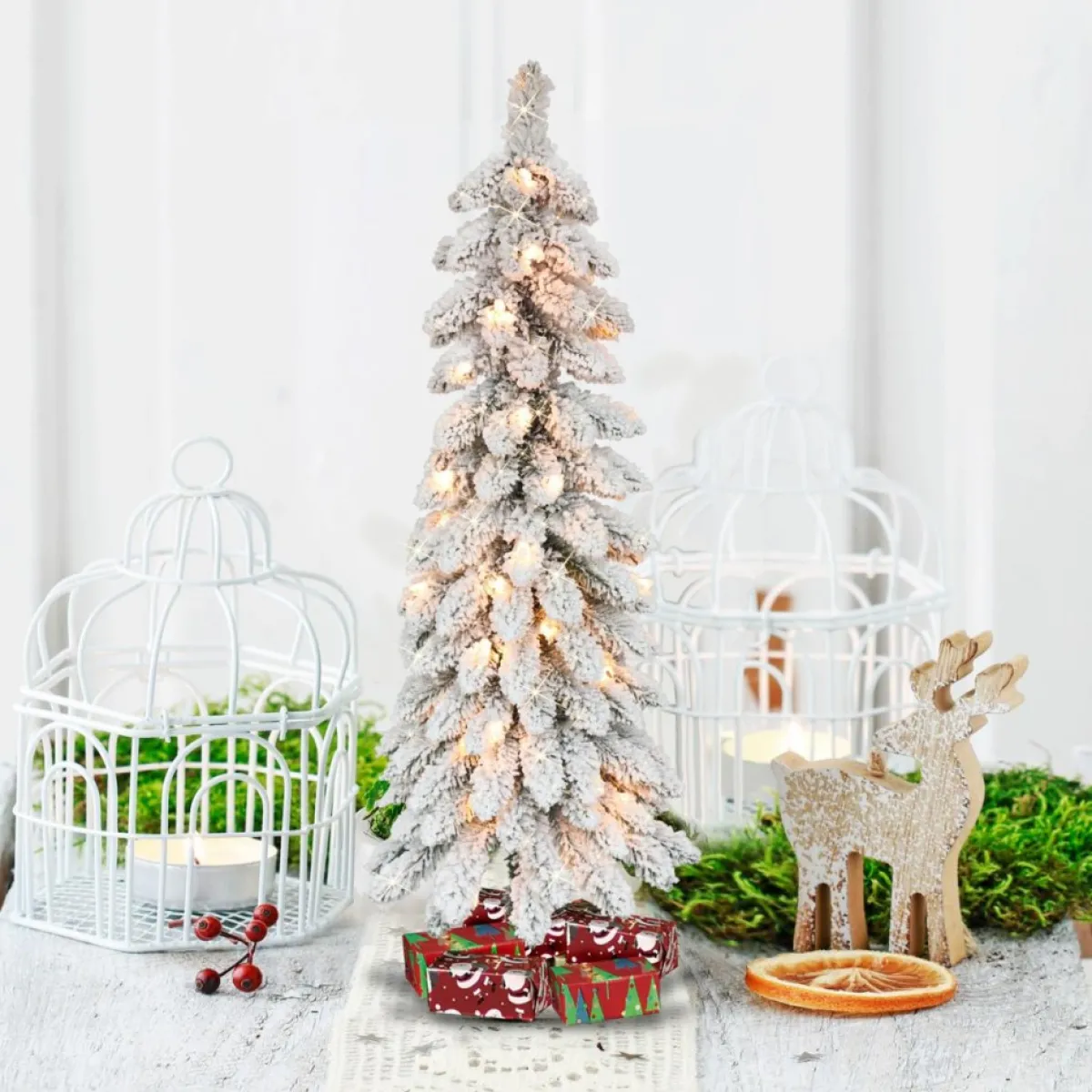Puleo International Christmas Trees | Flocked Alpine Pencil Artificial Christmas Tree