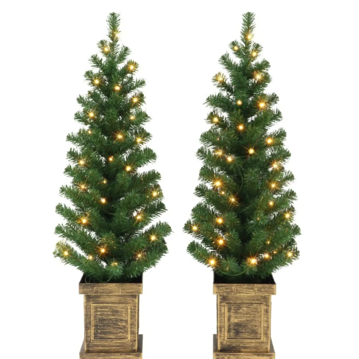 Puleo International Christmas Trees | Set Of 2 3.5' Potted Pre-Lit Trees 35 White Leds