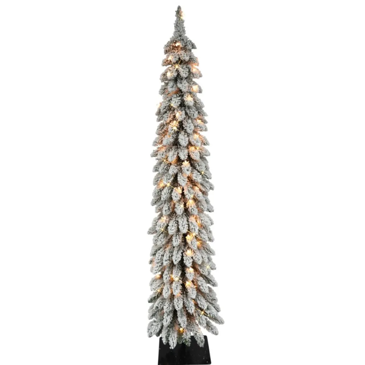 Puleo International Christmas Trees | Puleo Intl. 5' Pre-Lit Flocked Pencil Alpine Artificial Christmas Tree
