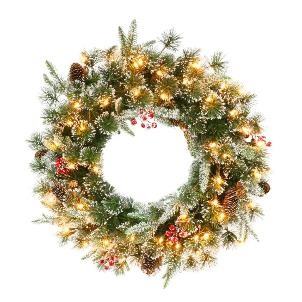 Puleo International Wreaths, Garlands & More | Puleo Intl. Pre-Lit 24" Decorated Christmas Wreath W/ 50 Lights, Green