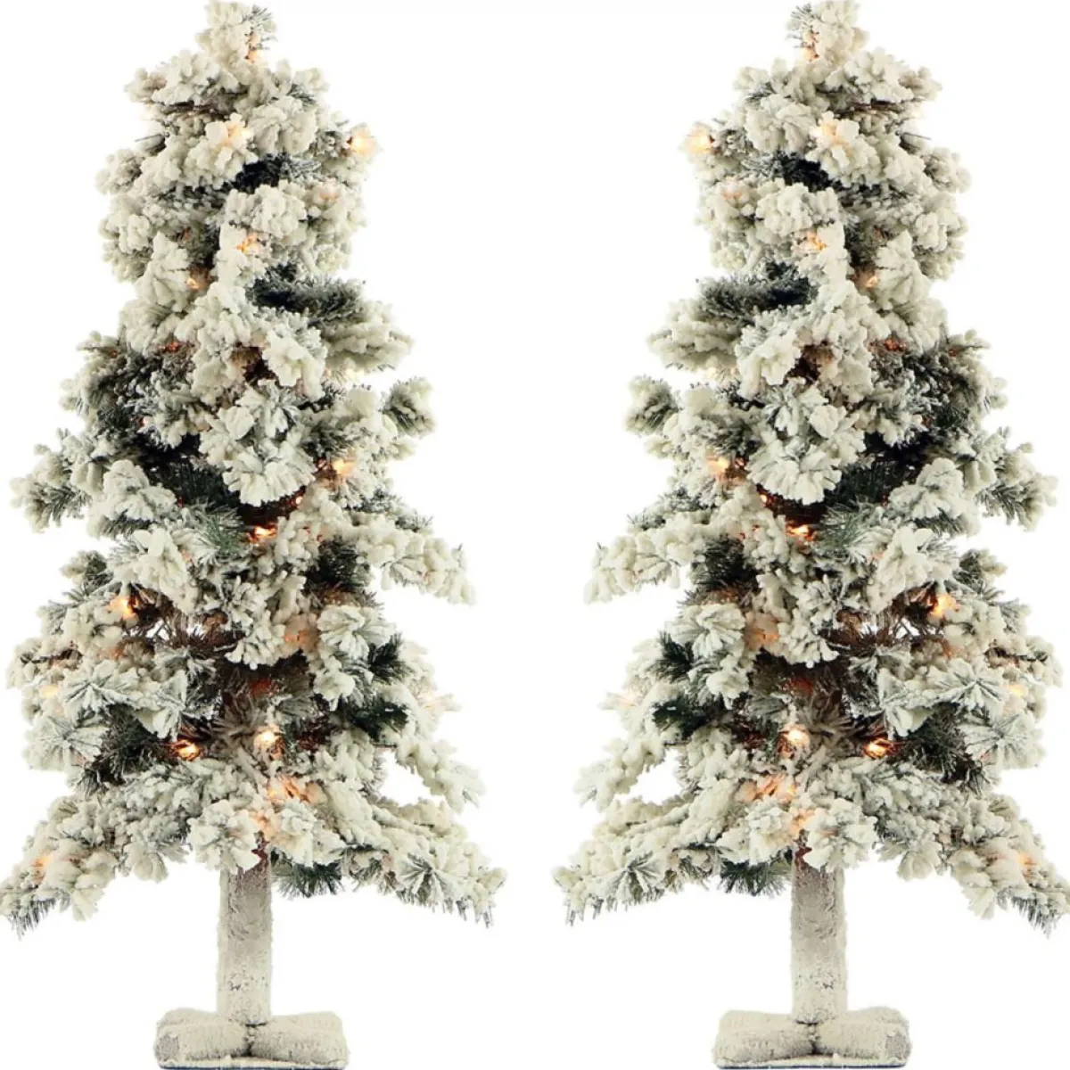 Fraiser Hill Farms Christmas Trees | Set Of Snowy Alpine Trees With Clear Lights