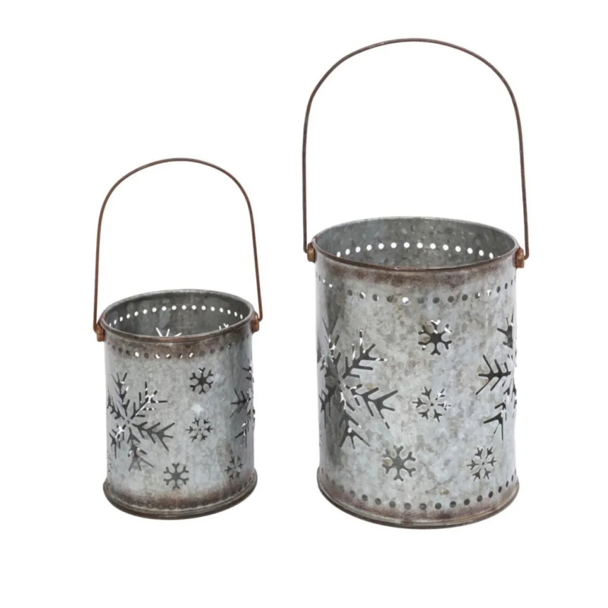 Gerson Indoor Decor | The Companies 2Pc Nesting Metal Galvanized Snowflake Luminaries