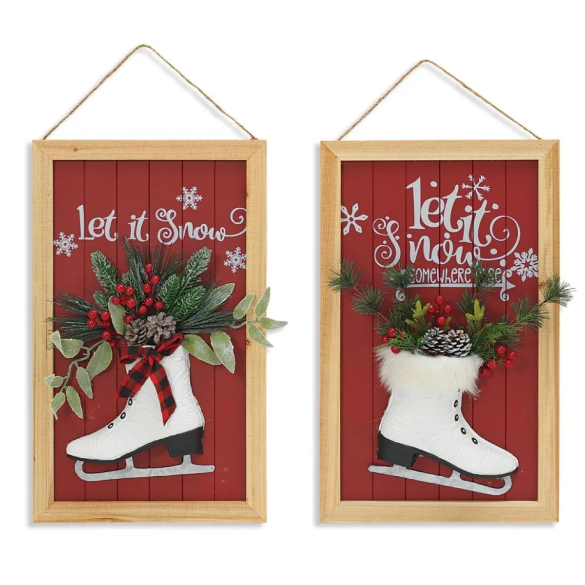 Gerson Indoor Decor | The Company 23" Skate & Floral Wood Holiday Wall Signs Set Of 2