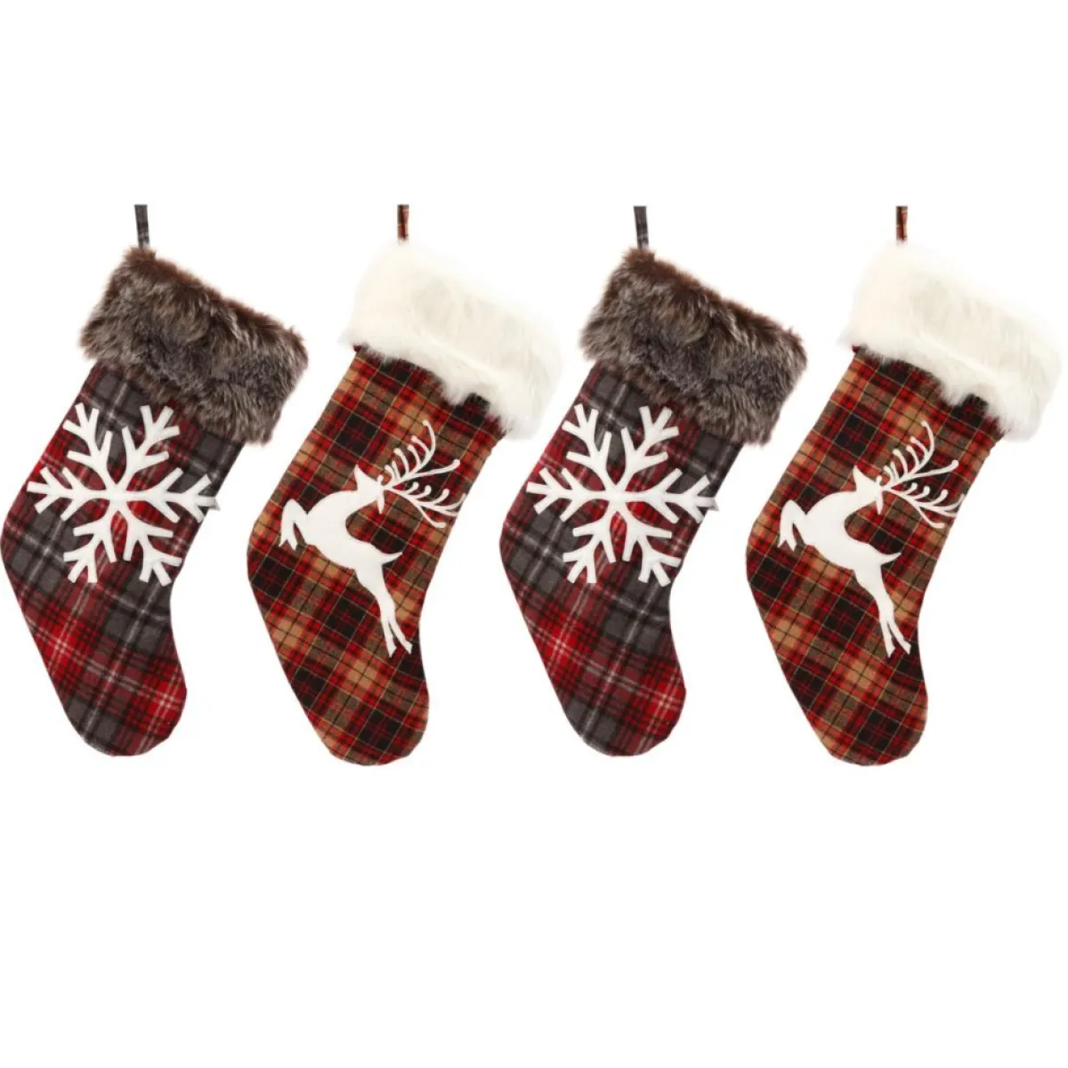 Gerson Holiday Textiles | The Company Faux Fur-Trimmed Buffalo Plaid Stockings Set Of 4