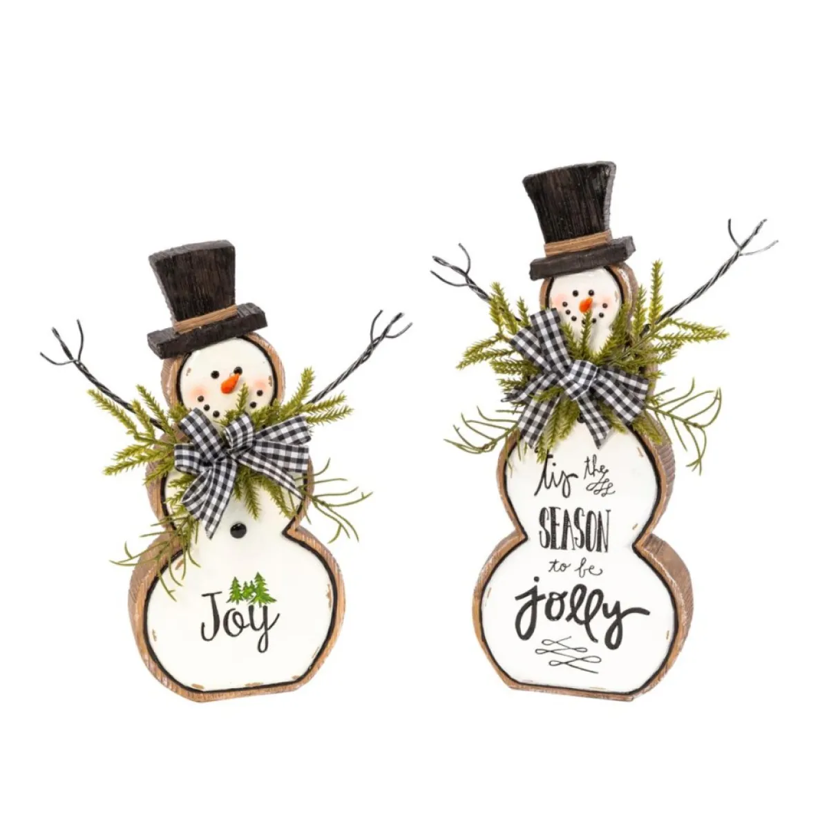 Gerson Indoor Decor | The Company 2Pk Resin/Metal Snowman Figurines W/ Pine & Bow