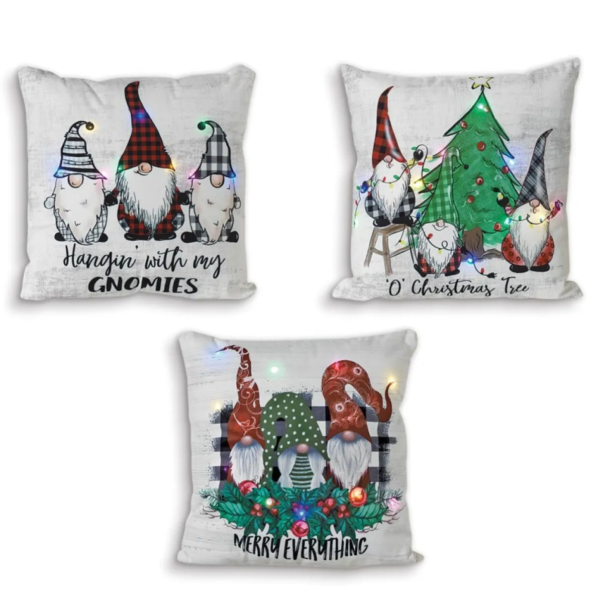 Gerson Indoor Decor | The Company Set Of 3 16" Lighted Fabric Gnome Design Pillow