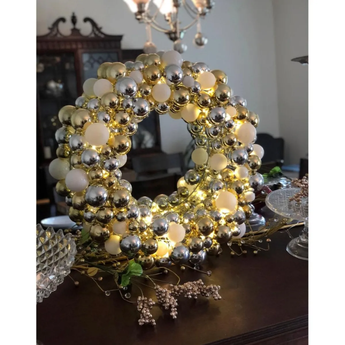 winter_lane__lighted_led_ornament_wreath_with_hour_timer_6.webp Winter Lane Wreaths, Garlands & More | 24" Lighted 60-Led Ornament Wreath With 6-Hour Timer