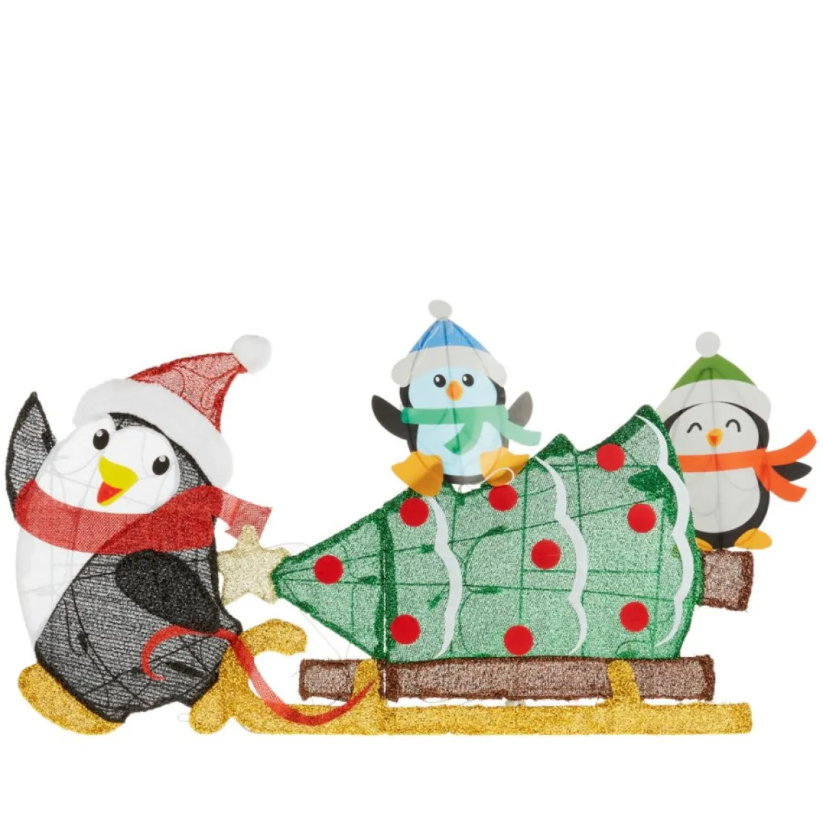 Winter Lane Outdoor Decor | 23.5"H Flat-Tastics Penguins & Sled With Tree Scene